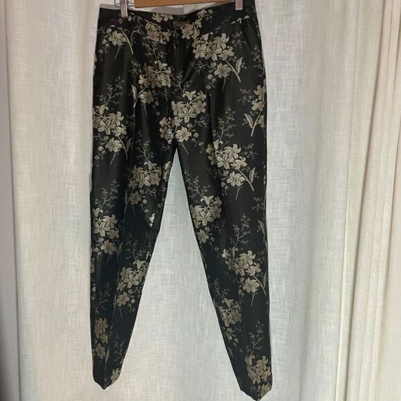 Tommy Bahama Silk Blend Pants Black and Gray Jacquard Brocade, Slim, Size 8, EUC - Picture 1 of 4